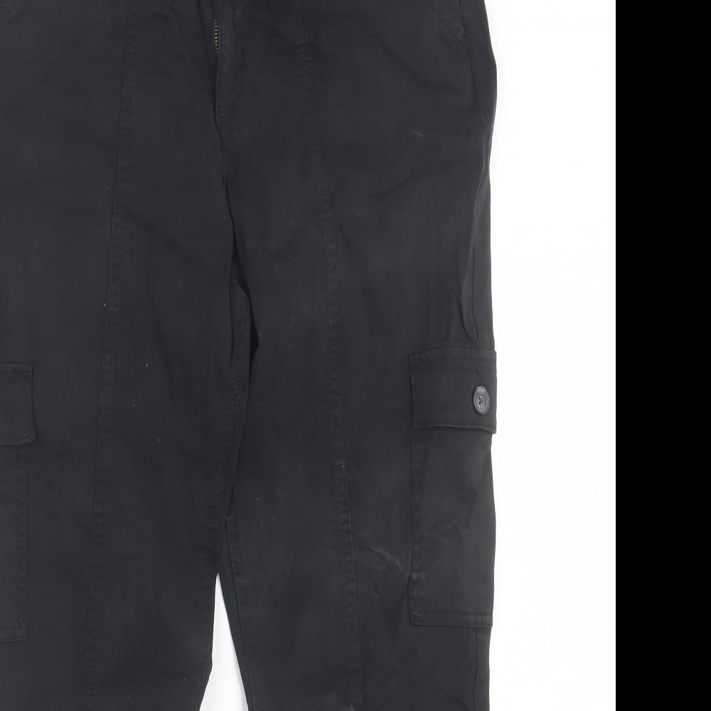 F&F Womens Black  Cotton Cargo Trousers Size 10 L26 in Regular Button