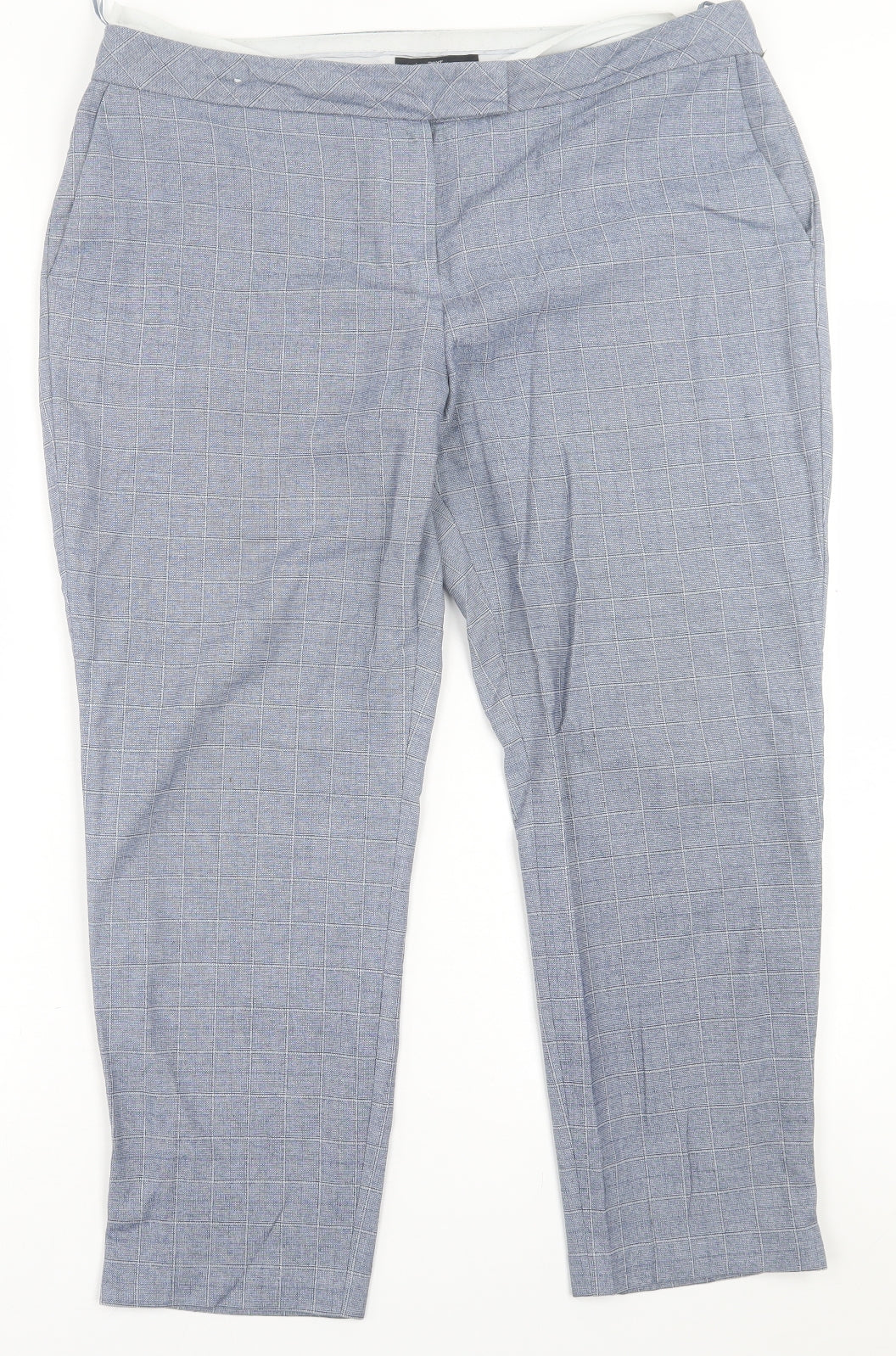 NEXT Womens Blue Plaid Polyester Trousers  Size 16 L24 in Regular Hook & Eye