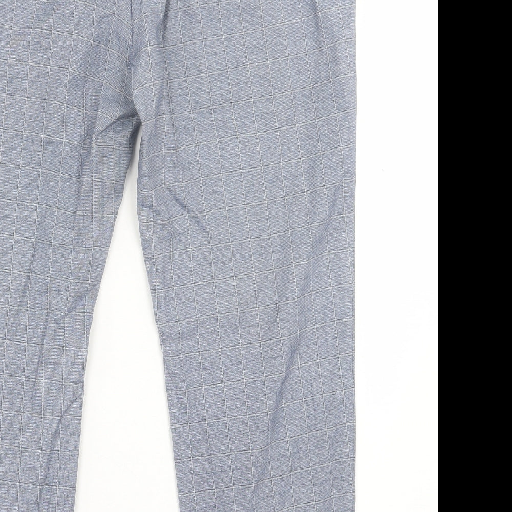 NEXT Womens Blue Plaid Polyester Trousers  Size 16 L24 in Regular Hook & Eye