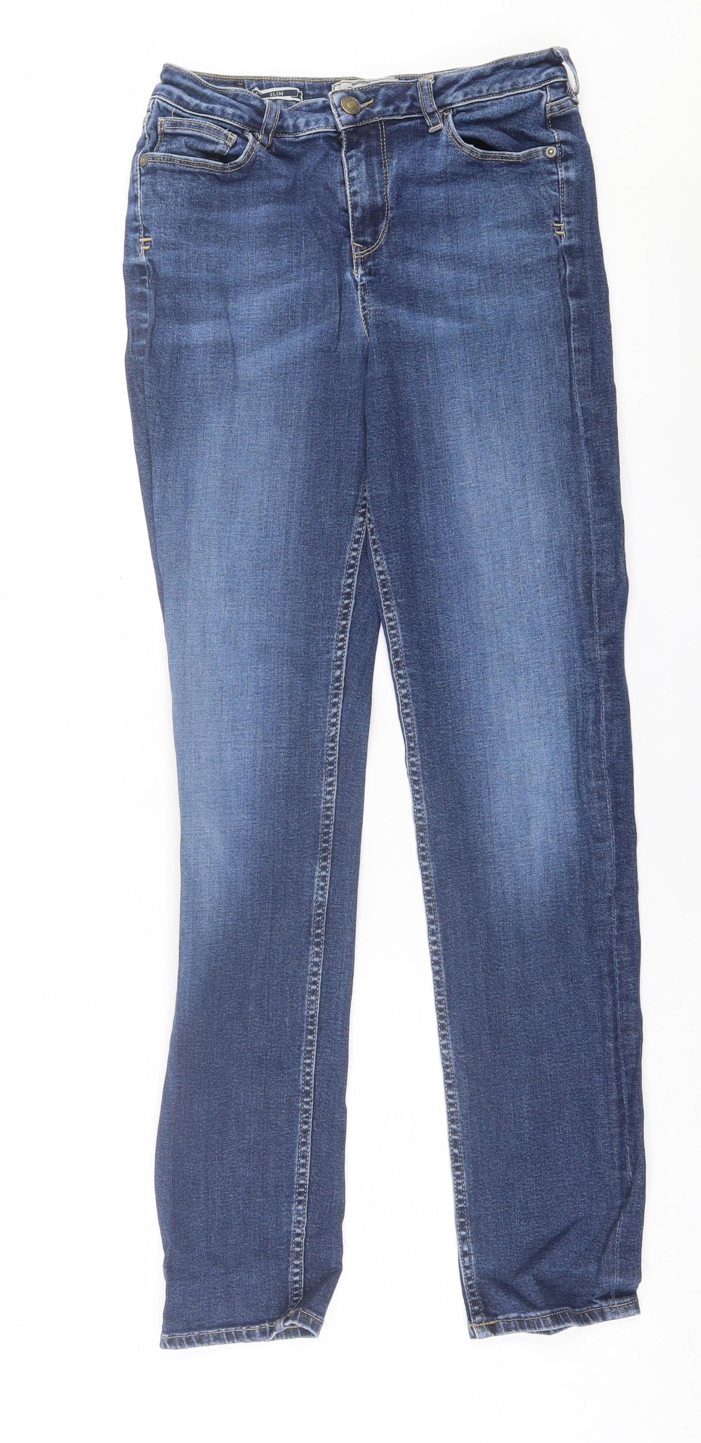 Fat Face Womens Blue  Cotton Straight Jeans Size 8 L30 in Slim Button
