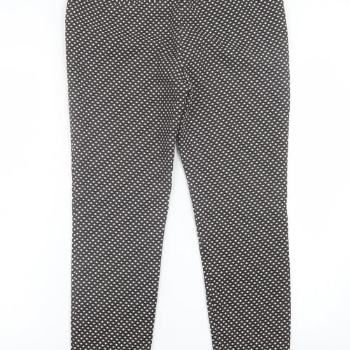 NEXT Womens Black Geometric Polyester Trousers  Size 10 L26 in Regular Hook & Eye