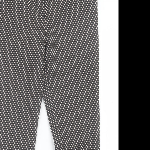 NEXT Womens Black Geometric Polyester Trousers  Size 10 L26 in Regular Hook & Eye