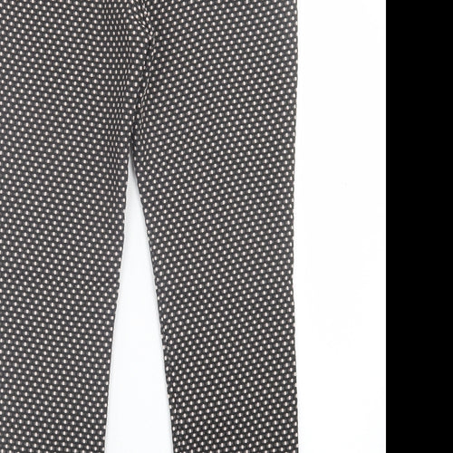 NEXT Womens Black Geometric Polyester Trousers  Size 10 L26 in Regular Hook & Eye