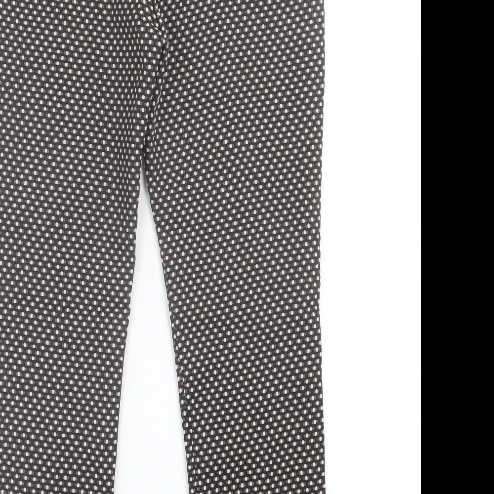 NEXT Womens Black Geometric Polyester Trousers  Size 10 L26 in Regular Hook & Eye