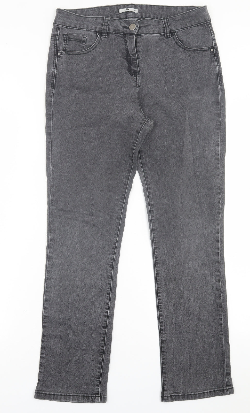 TU Womens Grey  Cotton Straight Jeans Size 14 L28 in Regular Button