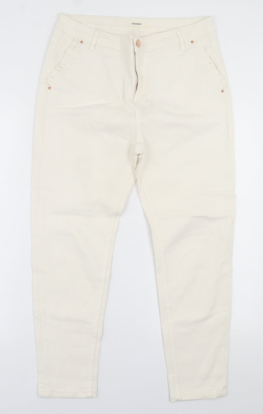 Marks and Spencer Womens White  Cotton Skinny Jeans Size 14 L25 in Regular Button