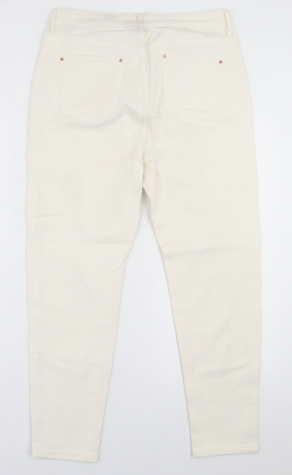 Marks and Spencer Womens White  Cotton Skinny Jeans Size 14 L25 in Regular Button