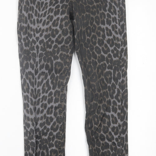 Zara Womens Brown Animal Print Cotton Skinny Jeans Size 6 L28 in Regular Button