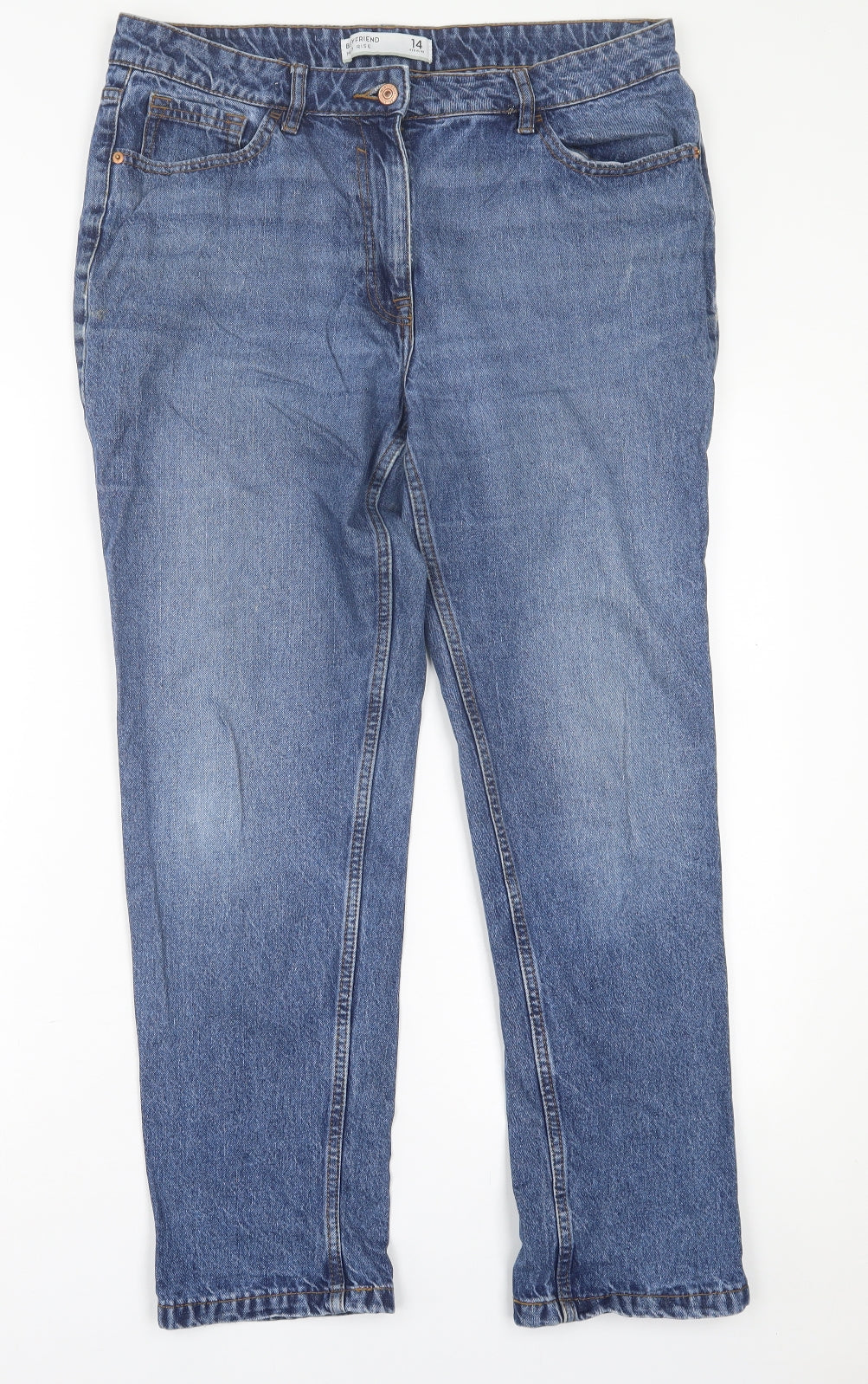 NEXT Womens Blue  Cotton Boyfriend Jeans Size 14 L29 in Regular Button