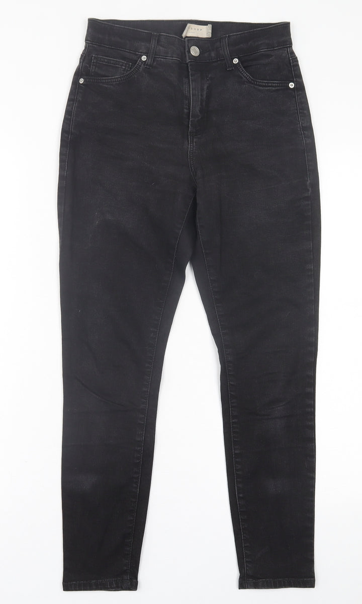 Topshop Womens Black Cotton Skinny Jeans Size 26 in L30 in Regular Button