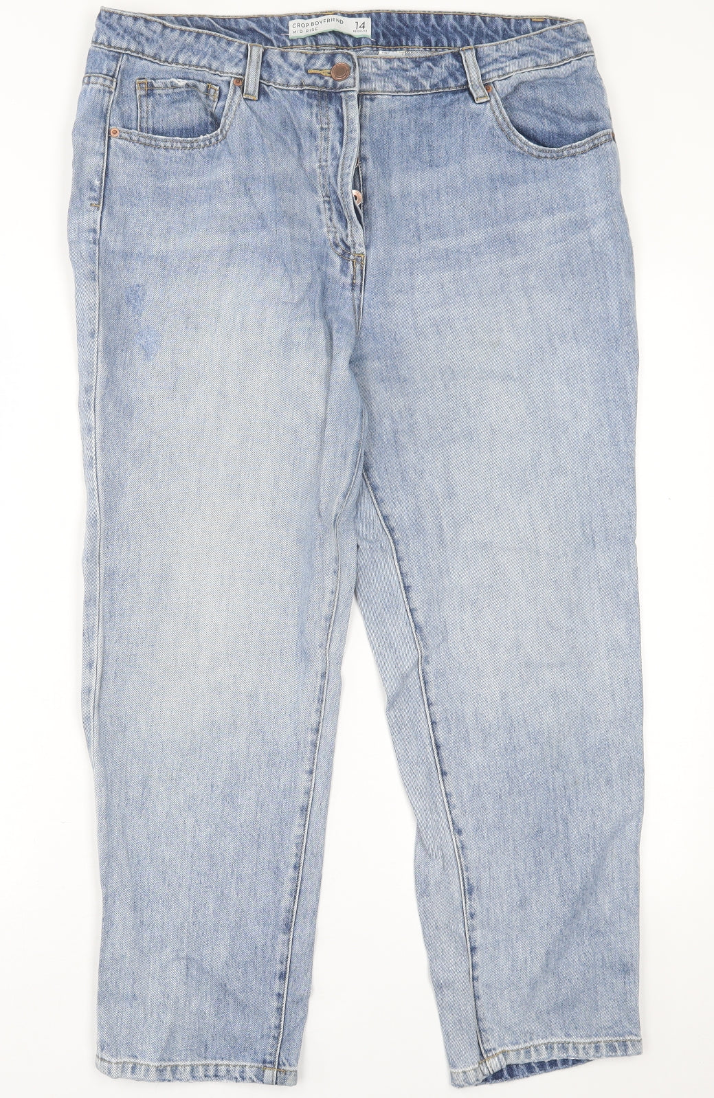 NEXT Womens Blue  Cotton Boyfriend Jeans Size 14 L26 in Regular Button