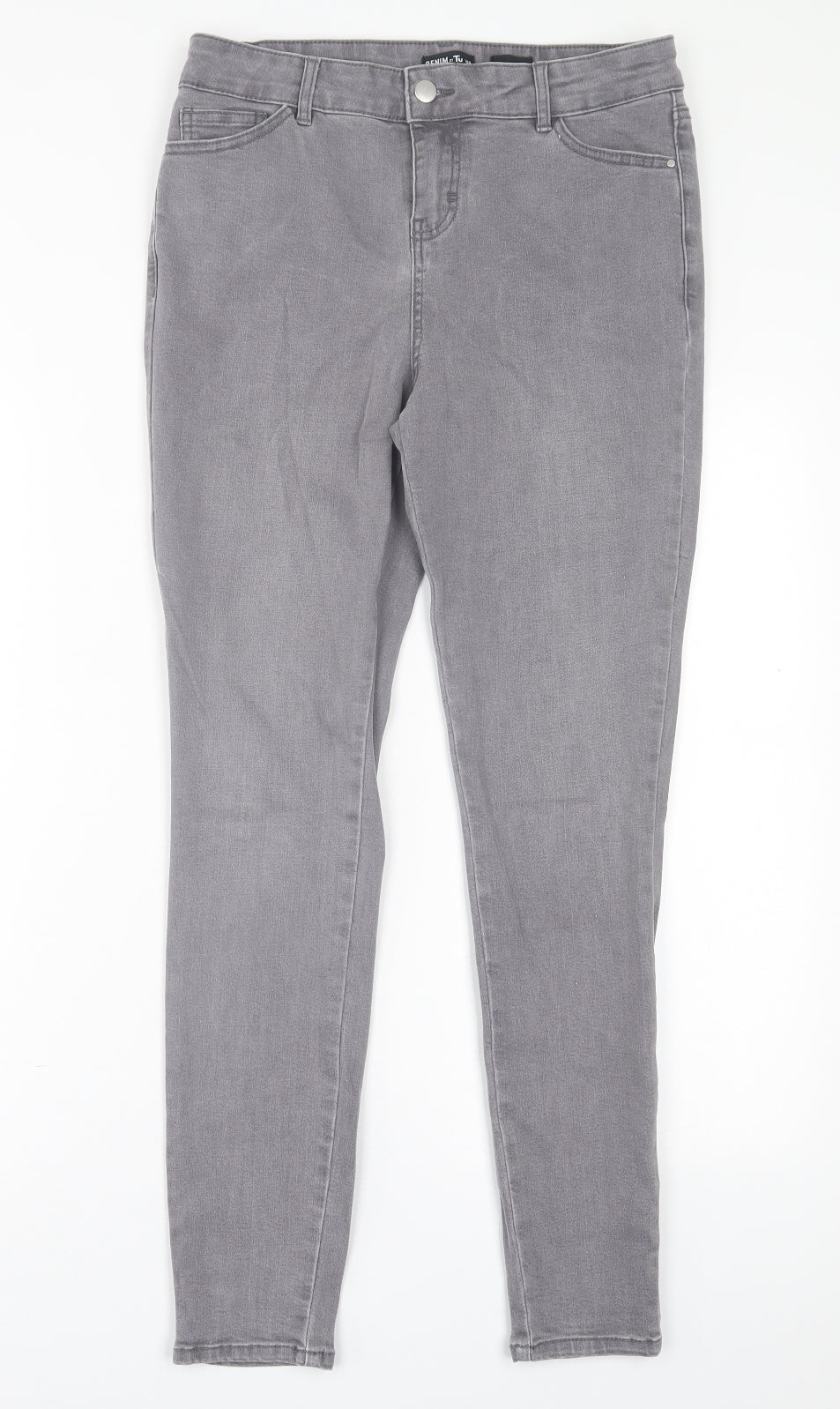 TU Womens Grey  Cotton Skinny Jeans Size 10 L28 in Regular Button