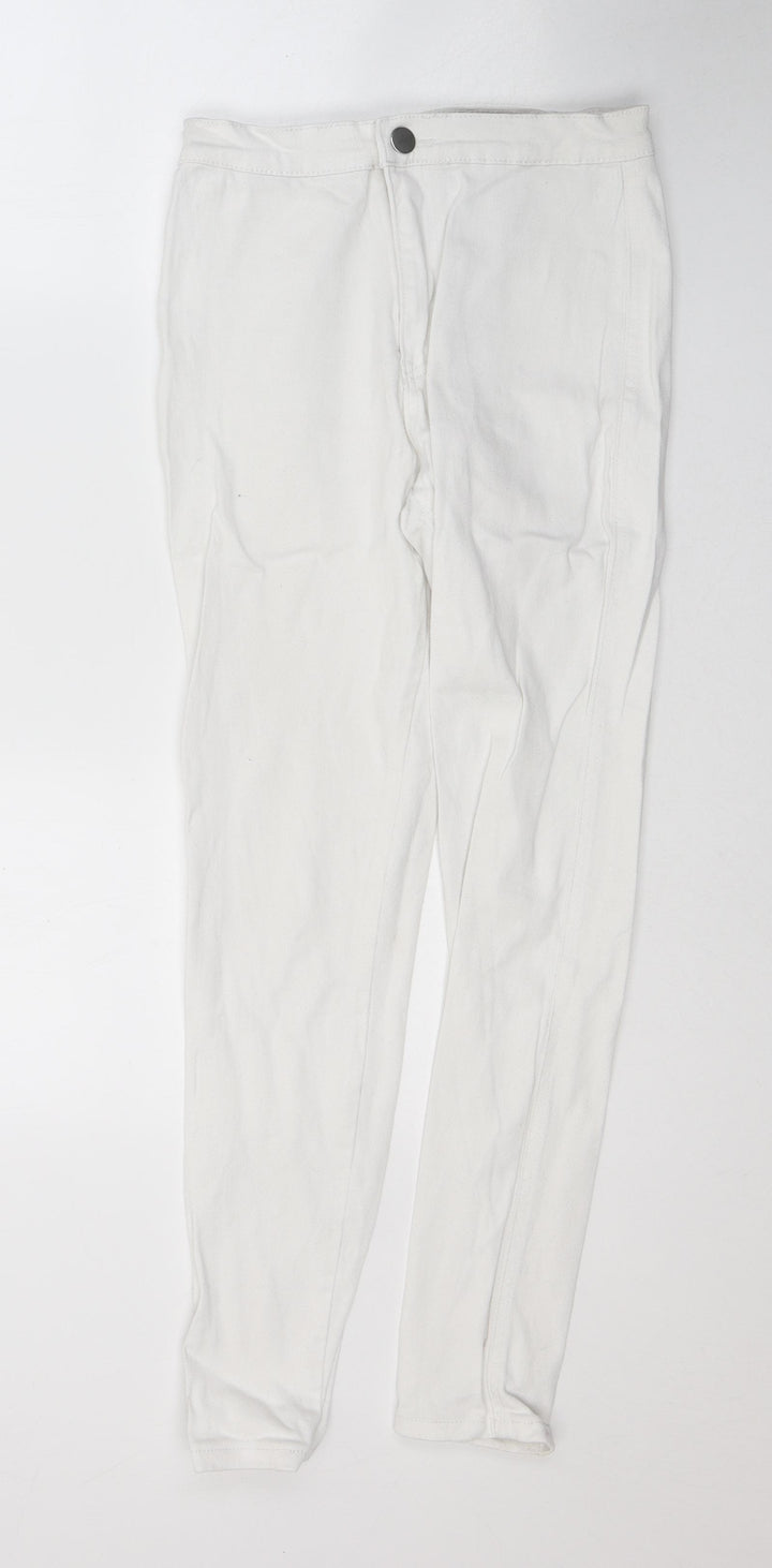 PRETTYLITTLETHING Womens White  Cotton Skinny Jeans Size 8 L28 in Regular Button