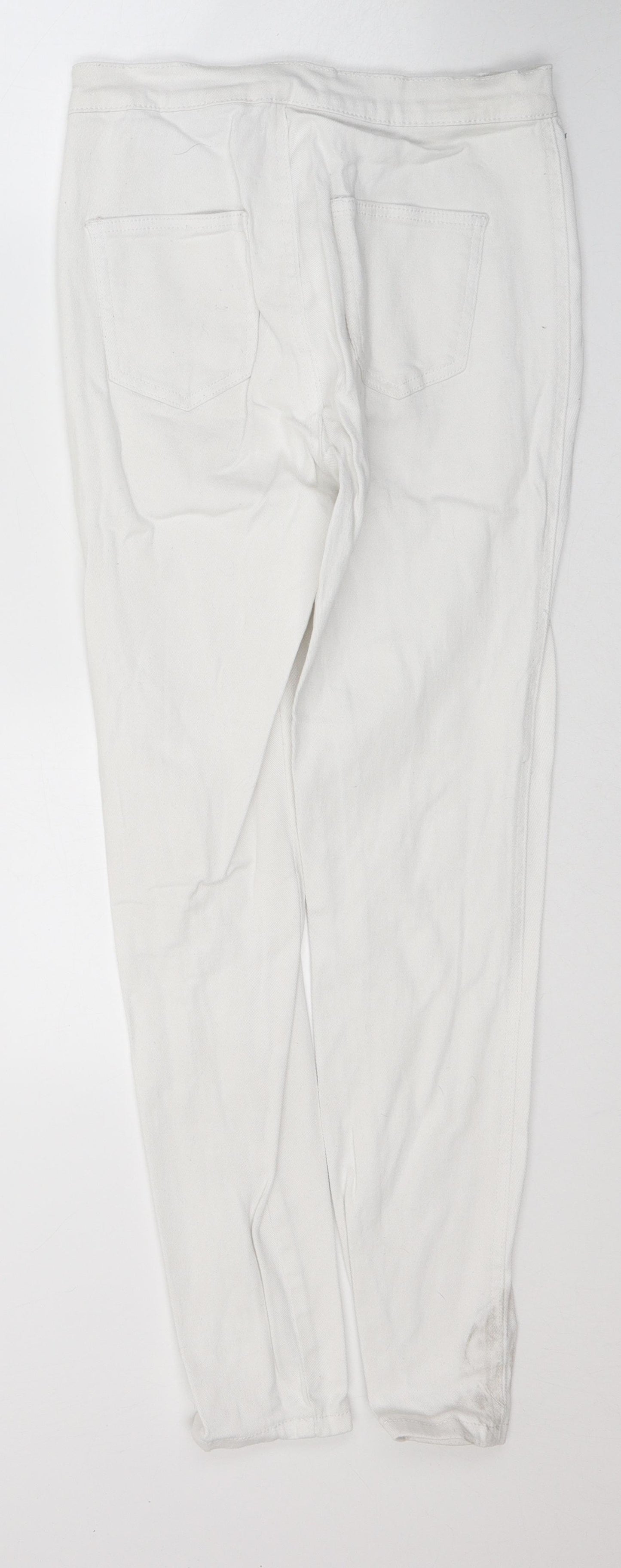 PRETTYLITTLETHING Womens White  Cotton Skinny Jeans Size 8 L28 in Regular Button
