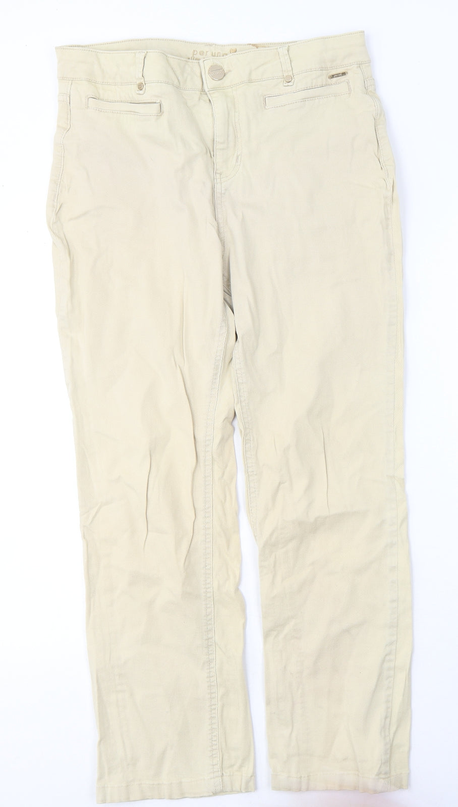 Per Una Womens Beige  Cotton Straight Jeans Size 12 L25 in Regular Button