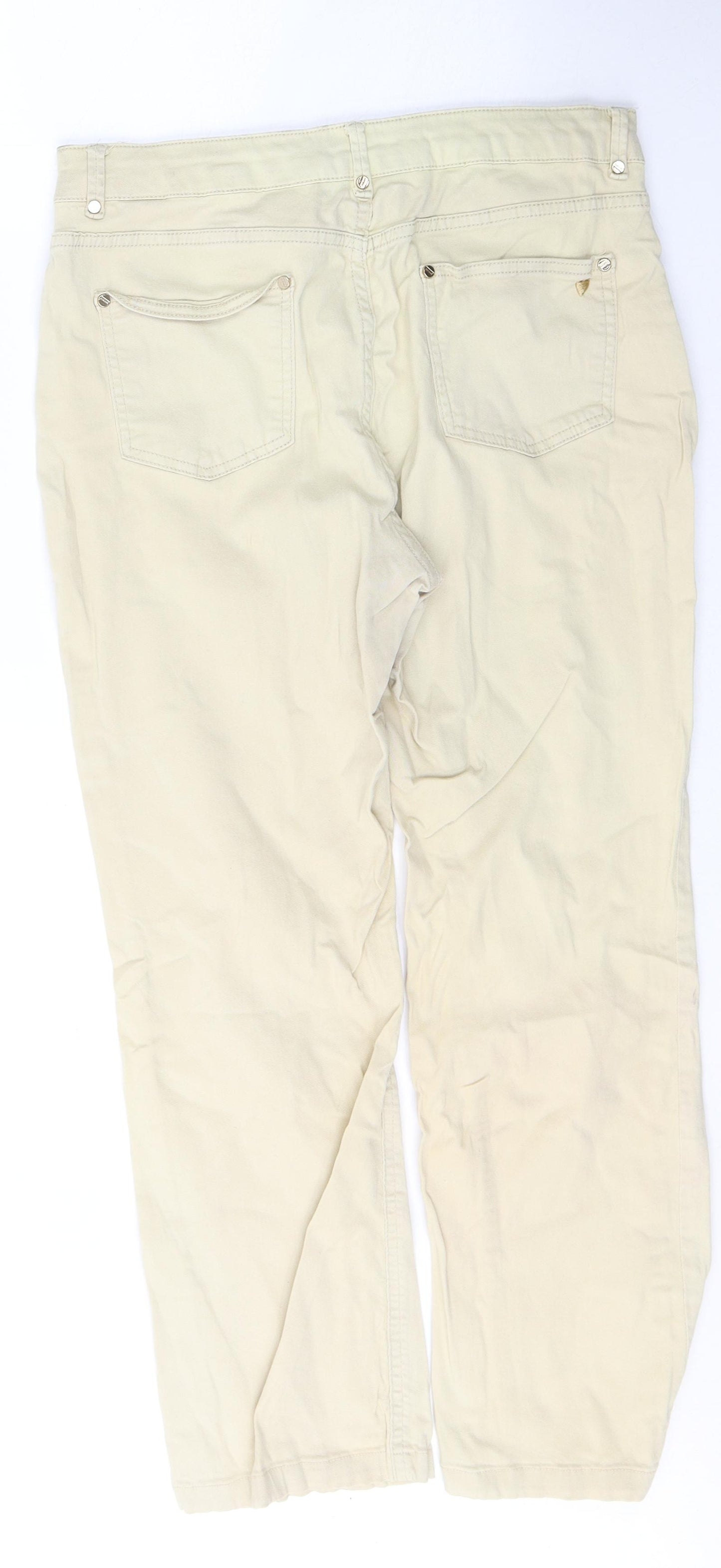 Per Una Womens Beige  Cotton Straight Jeans Size 12 L25 in Regular Button