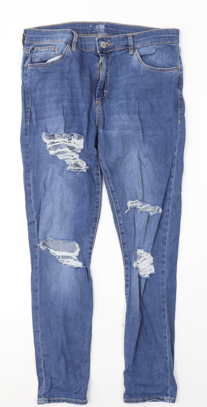Topshop Womens Blue Cotton Skinny Jeans Size 32 L30 in Regular Button