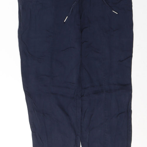 H&M Womens Blue  Lyocell Trousers  Size 6 L27 in Regular Tie