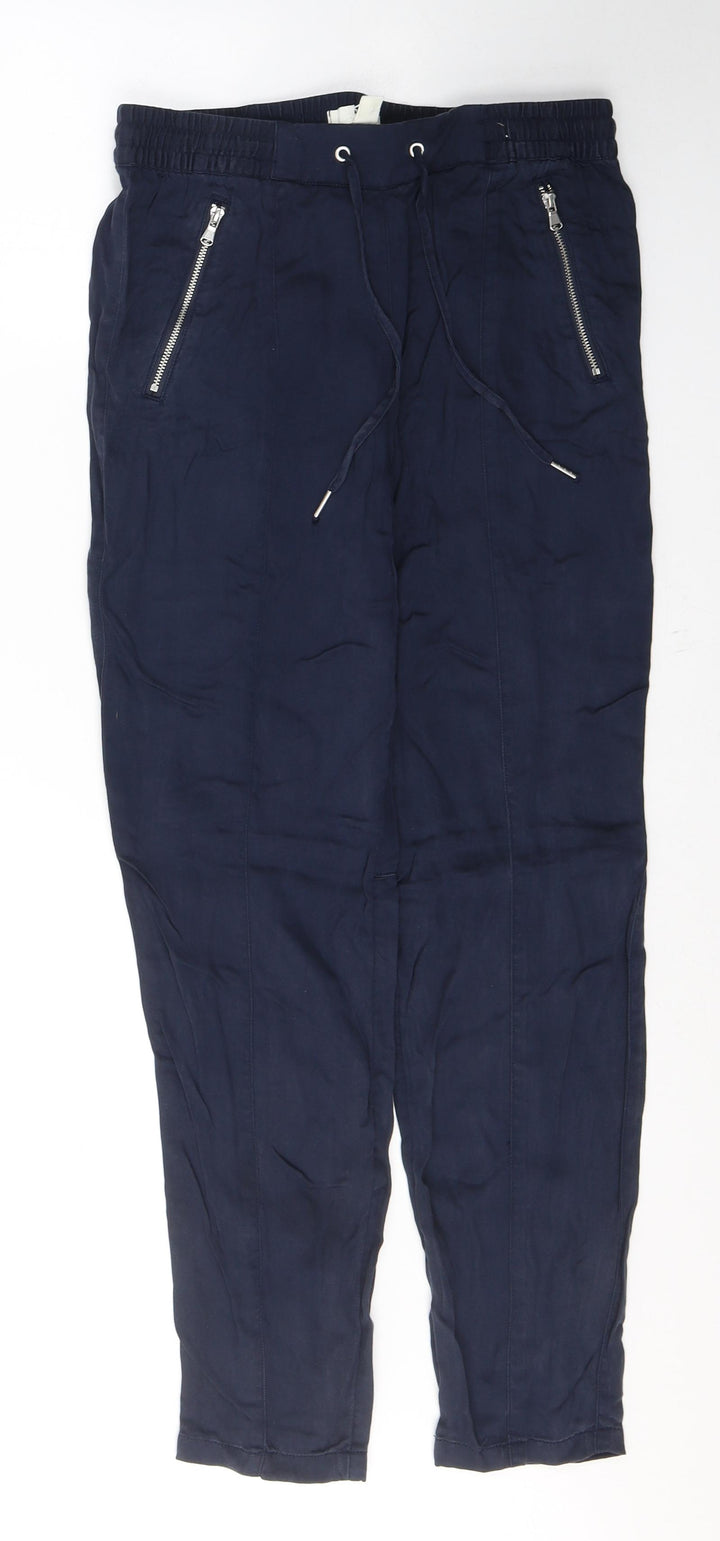 H&M Womens Blue Lyocell Trousers Size 6 L27 in Regular Tie