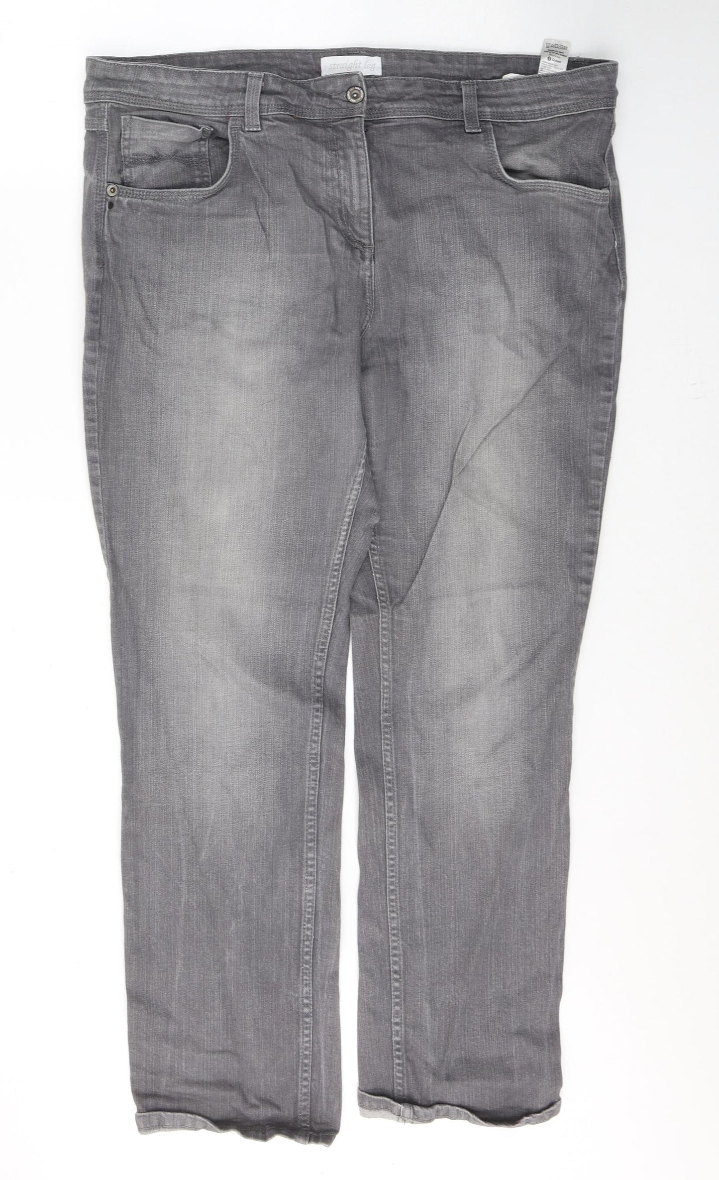 Marks and Spencer Womens Grey  Cotton Straight Jeans Size 20 L31 in Regular Button
