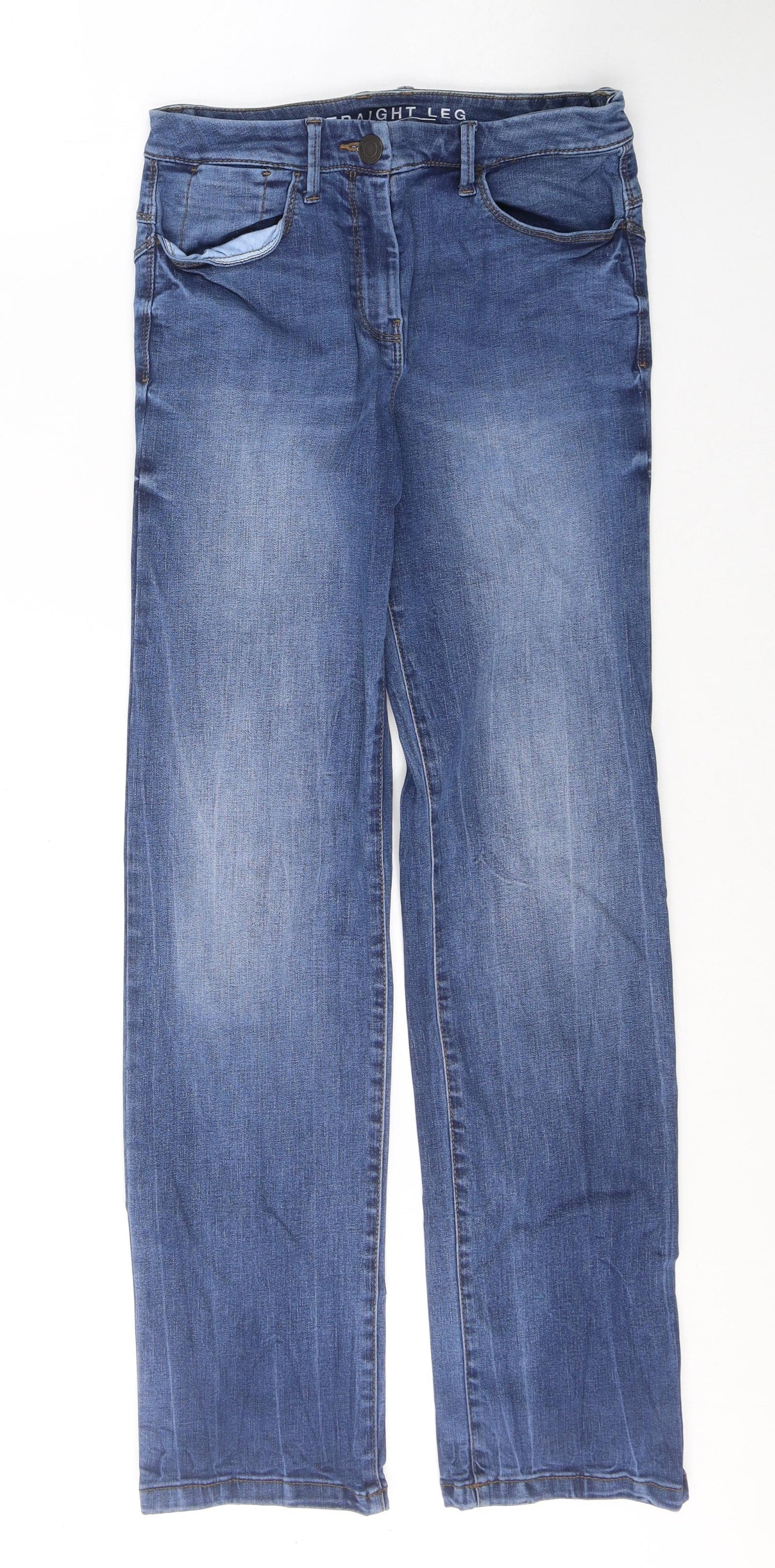 Marks and Spencer Womens Blue  Cotton Straight Jeans Size 28 in L30 in Regular Button