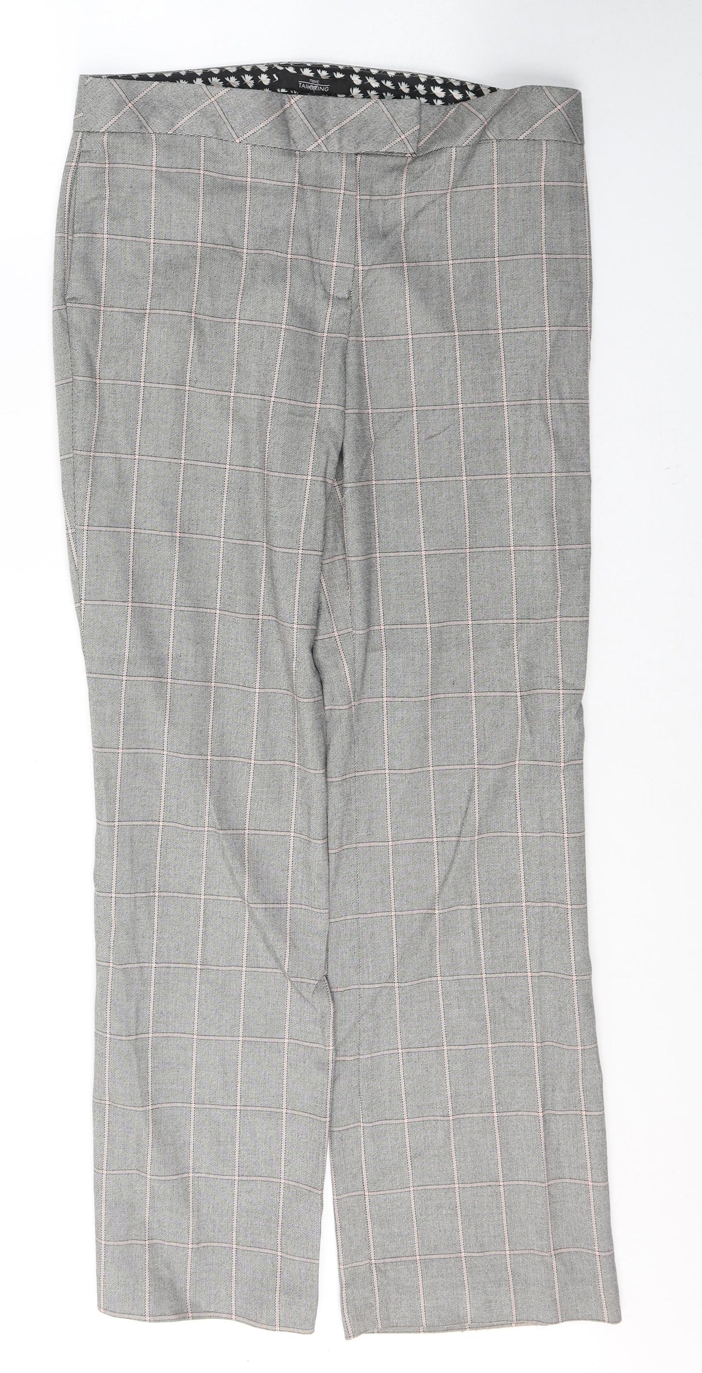 NEXT Womens Green Check Polyester Trousers  Size 12 L30 in Regular Button