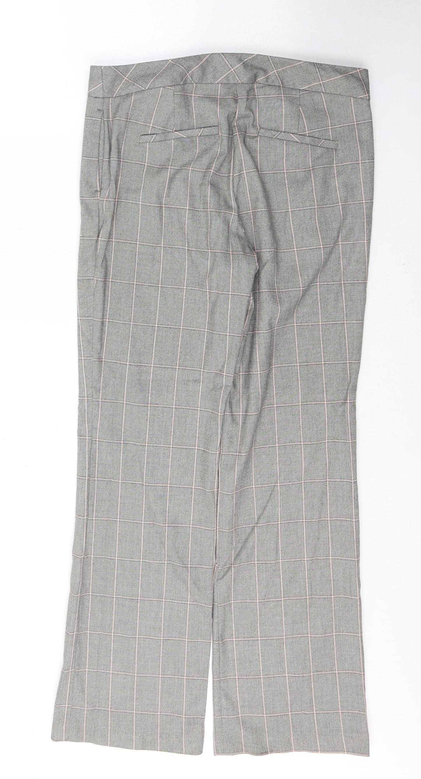 NEXT Womens Green Check Polyester Trousers  Size 12 L30 in Regular Button