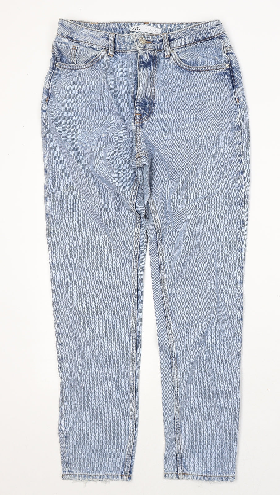 Zara Womens Blue  Cotton Straight Jeans Size 8 L28 in Regular Buckle