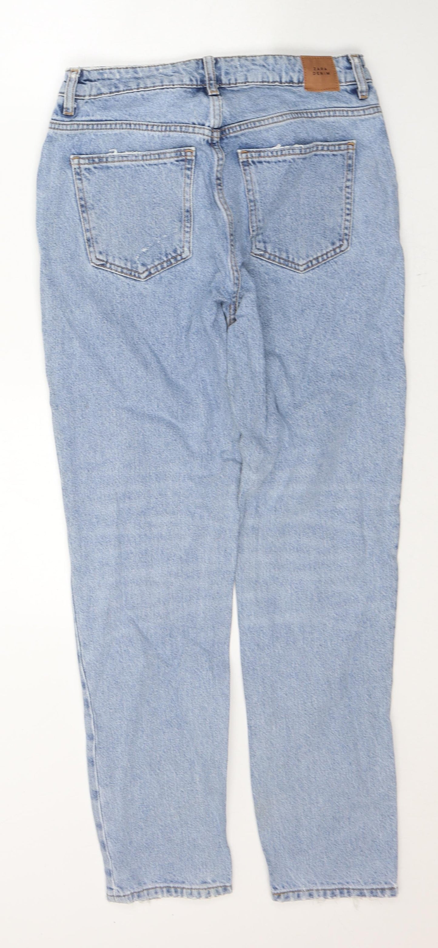 Zara Womens Blue  Cotton Straight Jeans Size 8 L28 in Regular Buckle