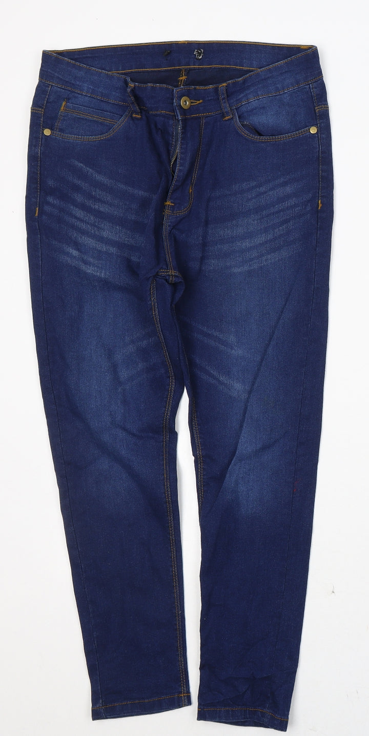 Preworn Womens Blue Cotton Cropped Jeans Size 30 in L24 in Regular Button