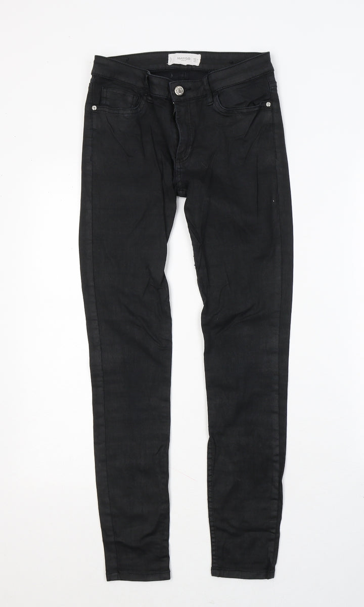 Mango Womens Black Cotton Skinny Jeans Size 8 L27 in Regular Button