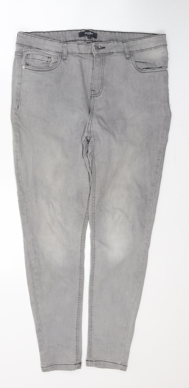 Studio Womens Grey Cotton Skinny Jeans Size 10 L26 in Regular Button
