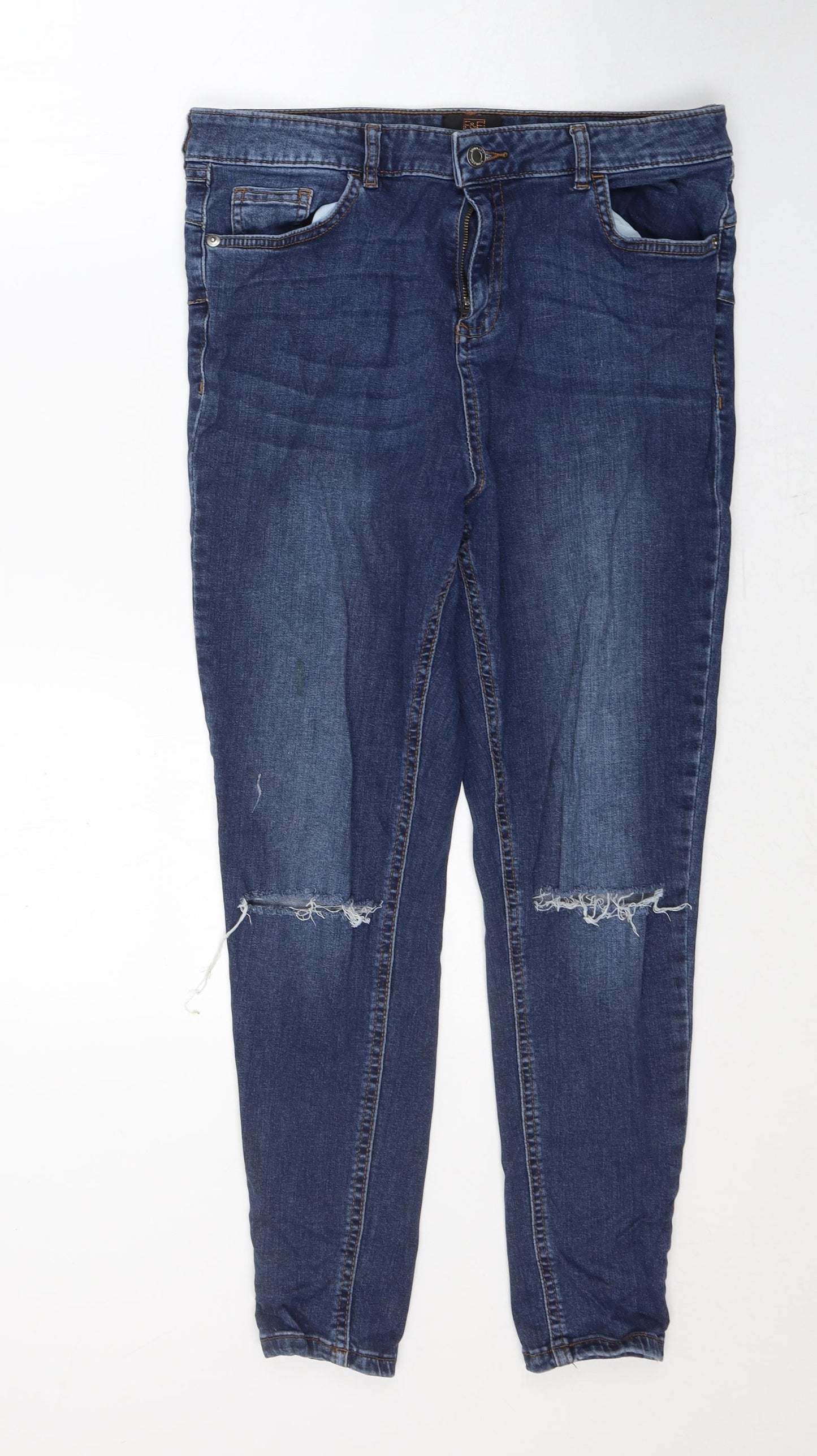 F&F Womens Blue  Cotton Skinny Jeans Size 14 L25 in Regular Button
