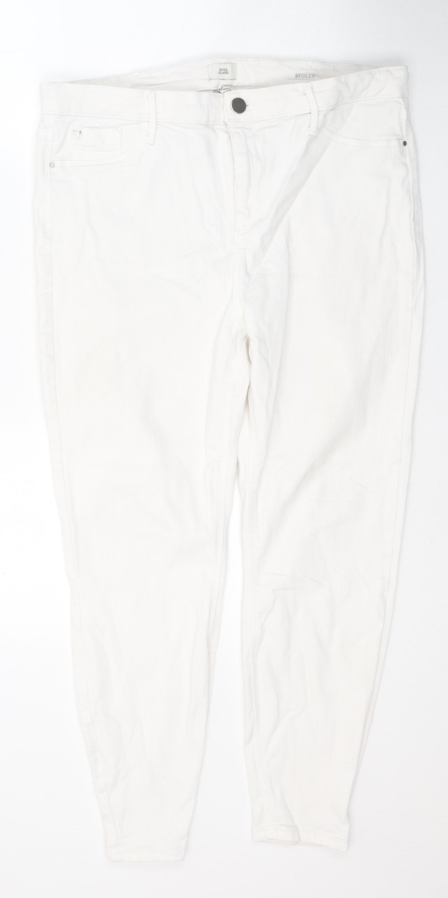 River Island Womens White  Cotton Straight Jeans Size 18 L25 in Regular Button