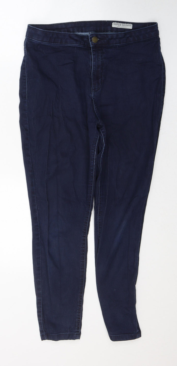Marks and Spencer Womens Blue  Cotton Skinny Jeans Size 14 L24 in Regular Button