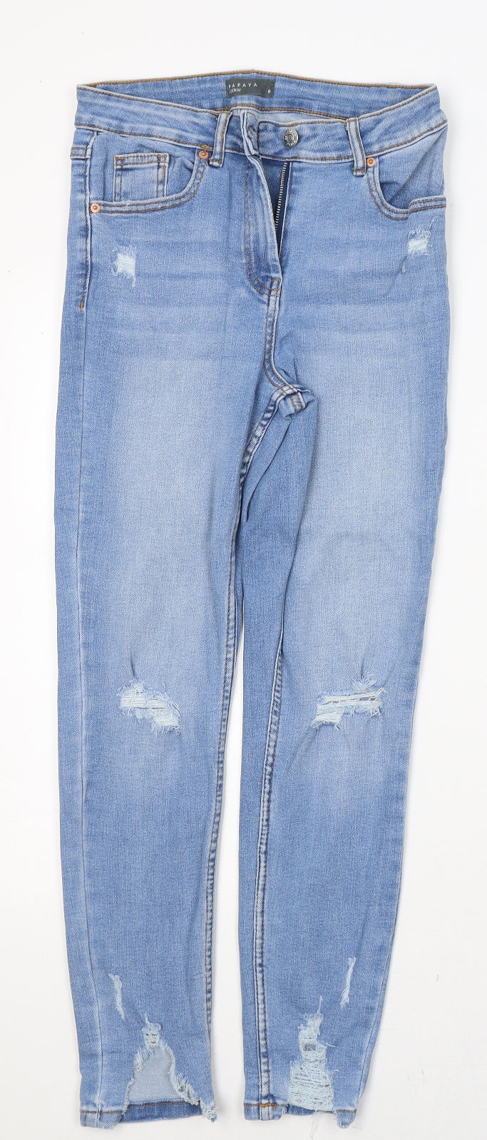 Papaya Womens Blue  Cotton Skinny Jeans Size 8 L26 in Regular Button