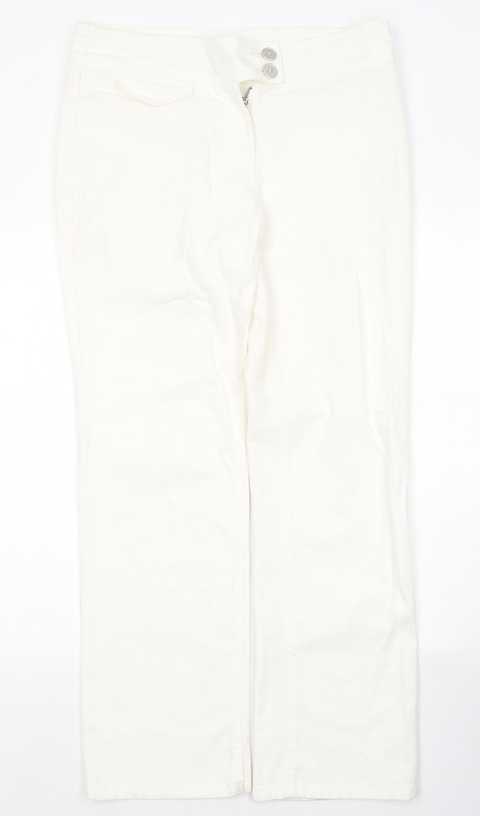 Per Una Womens White  Cotton Straight Jeans Size 12 L29 in Regular Button