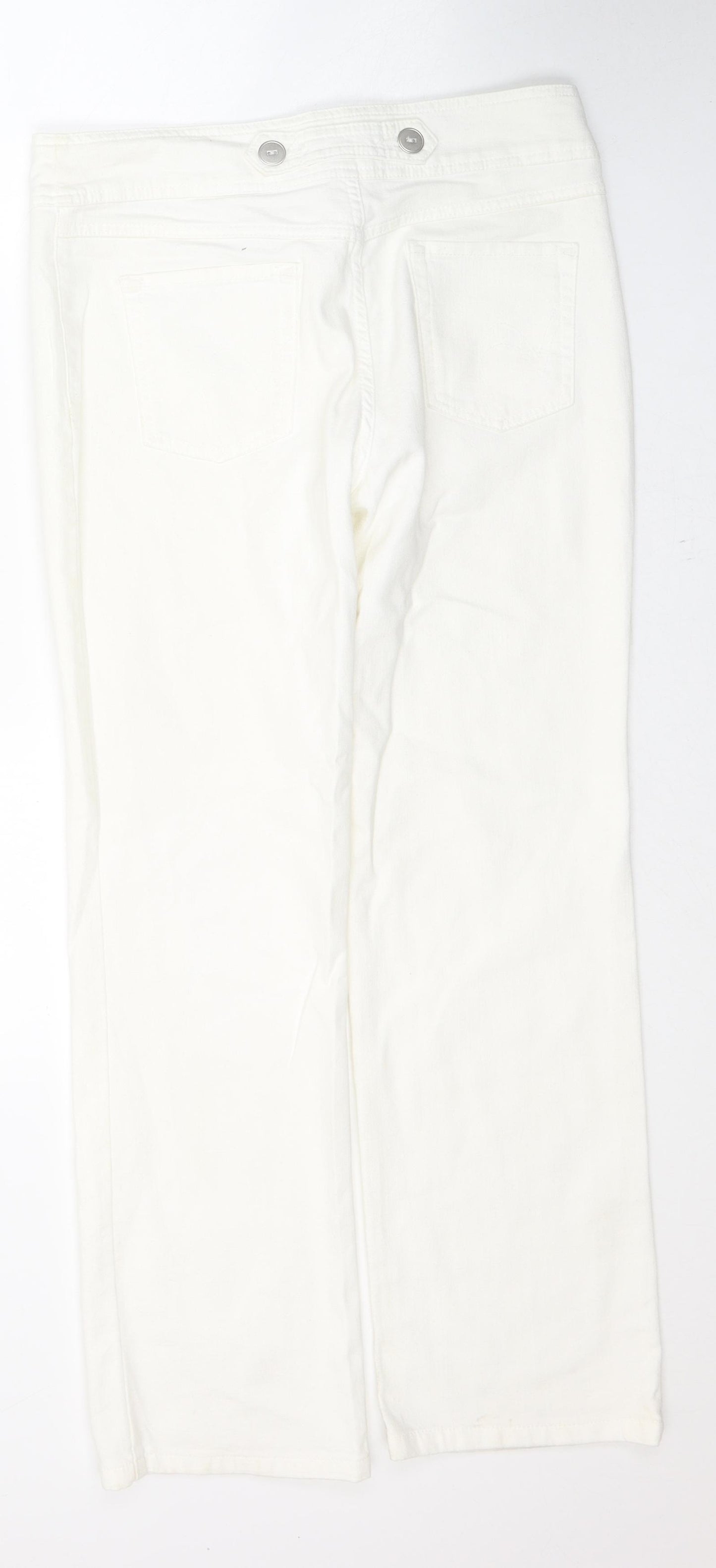 Per Una Womens White  Cotton Straight Jeans Size 12 L29 in Regular Button