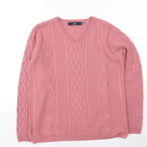 isle Womens Pink V-Neck  Acrylic Pullover Jumper Size M