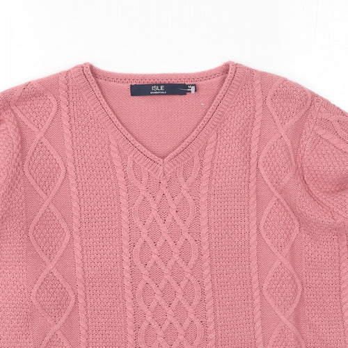 isle Womens Pink V-Neck  Acrylic Pullover Jumper Size M