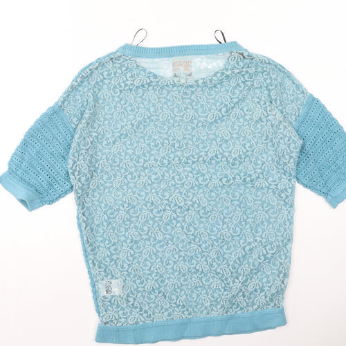 Again Womens Blue Round Neck  Cotton Pullover Jumper Size L