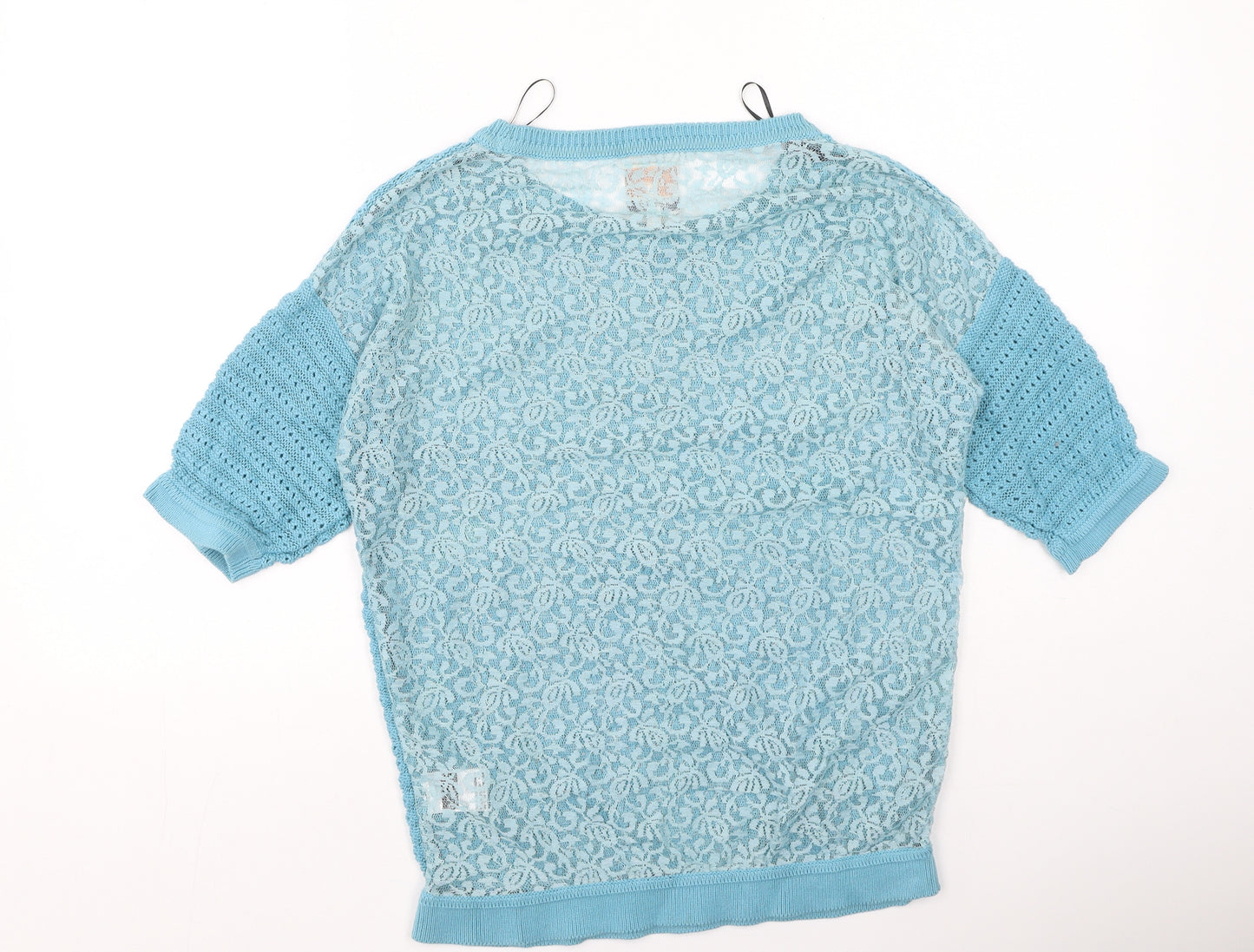 Again Womens Blue Round Neck  Cotton Pullover Jumper Size L