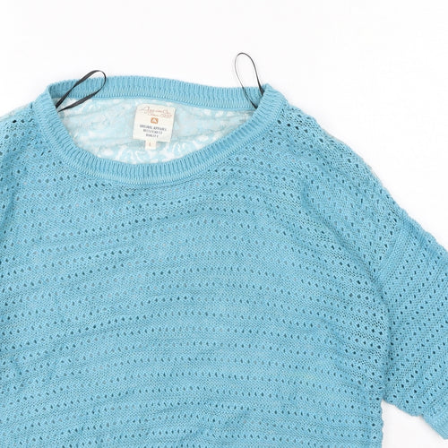Again Womens Blue Round Neck  Cotton Pullover Jumper Size L