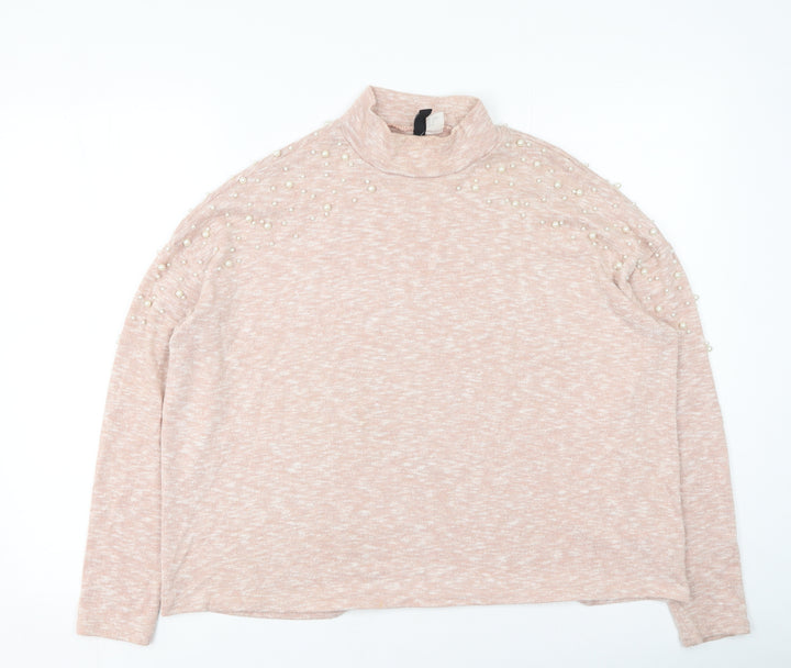 H&M Womens Pink Round Neck  Polyester Pullover Jumper Size M
