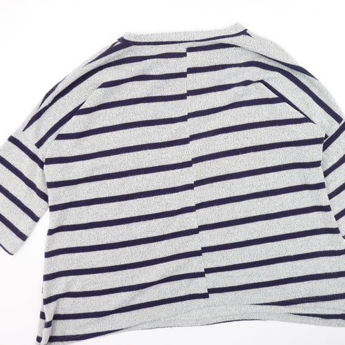 Roman Womens Grey Round Neck Striped Polyester Pullover Jumper Size L