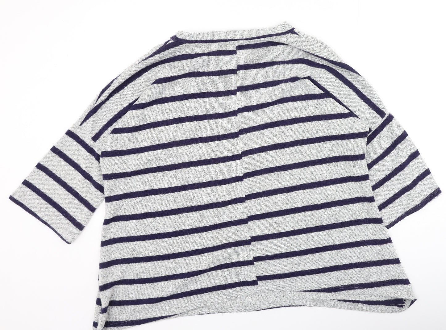 Roman Womens Grey Round Neck Striped Polyester Pullover Jumper Size L