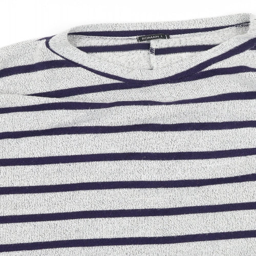 Roman Womens Grey Round Neck Striped Polyester Pullover Jumper Size L