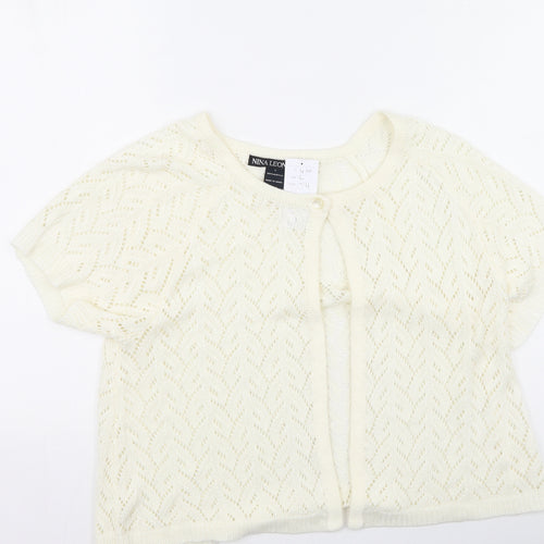 Nina Leonard Womens Ivory Round Neck  Acrylic Cardigan Jumper Size L