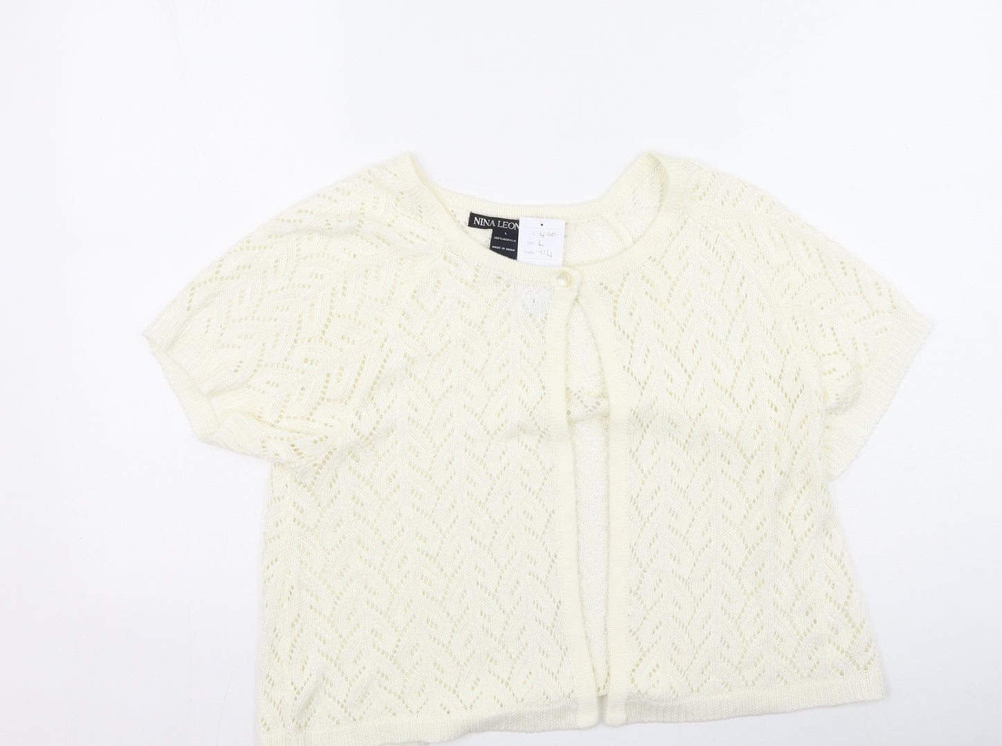 Nina Leonard Womens Ivory Round Neck  Acrylic Cardigan Jumper Size L