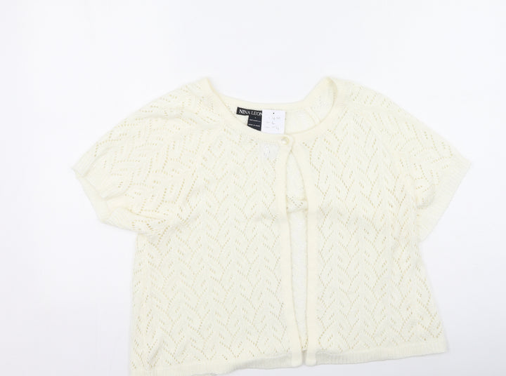 Nina Leonard Womens Ivory Round Neck  Acrylic Cardigan Jumper Size L